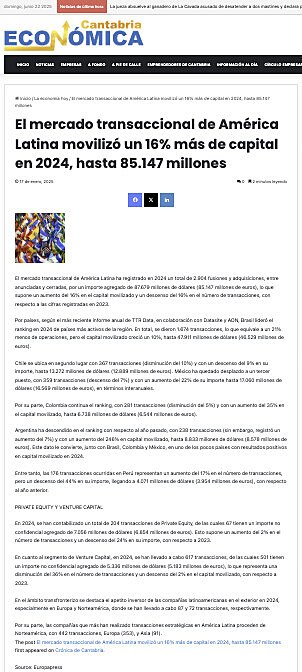 El mercado transaccional de Amrica Latina moviliz un 16% ms de capital en 2024, hasta 85.147 millones